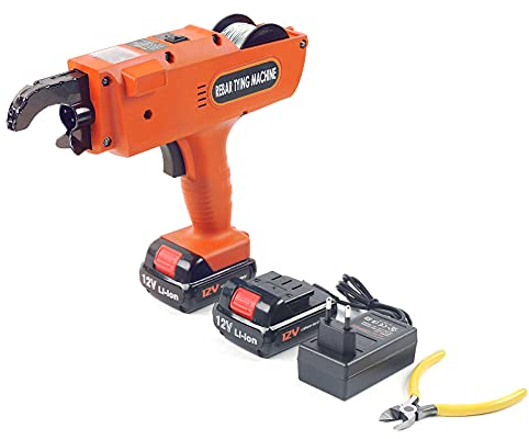 Bewehrungsverbinder,Automatische Rebar Tying Maschine Handheld Stahlband Bindemaschine 8-34mm+1 Bindedrahtrollen mit Akkus (Orange)