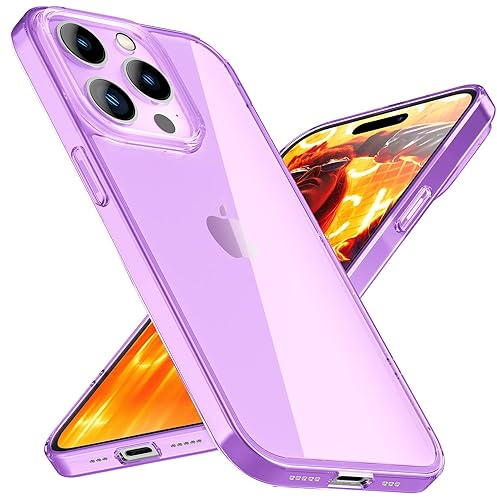 NALIA Klares Neon Silikon Case kompatibel mit iPhone 15 Pro Hülle, Durchsichtig Bunt Leuchtend, Kratzfest Dünn Robust Anti-Gelb Transparent Cover Schutzhülle Handyhülle Bumper Backcover, Farbe:Lila