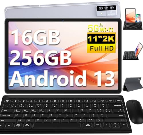 2k+ Tablet 11 Pollici Android 13,16GB RAM+256GB ROM (TF 1TB) 5G WiFi, 2000X1200 Pixel, 4 Altoparlantis, Octa Core 2.0Ghz |8600mAh |5+13+2MP |BT 5.0 | 2 in 1 Tablet con Mouse e Tastiera - Grigio