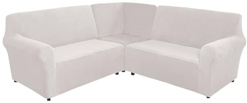CLGTY 3 Stücke Sofabezug Ecksofa, Samt Bezug Für Ecksofas L-Form Weich Sofahusse Für Wohnzimmer-Weiß-7 Sitzer