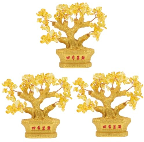Garneck 3st Citrin-glücksbaum Gelber Kristallbaum Citrin Kristall Chinesischer Glücksbaum Geldbaum-tischdeko Feng-Shui-Armband Reichtum Glücksbaum Zitrin Klassisch Büro Skulptur Harz