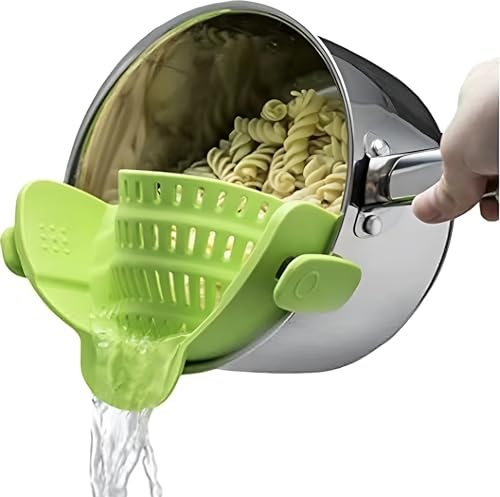 Colador de silicona para ollas, colador de silicona ajustable con clip para ollas, sartenes y cuencos, colador de ollas de cocina, escurridor de ollas de mano, colador de alimentos, colador con clip,