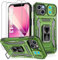 Jshru for iPhone 13 Case with Screen Protector [2 Pack] and Slide Camera Cover,Military Grade Shockproof iPhone 13 Phone Case,Ring Kickstand Phone Cover for iPhone 13,Olive Green
