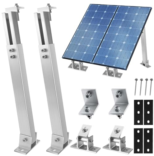 Staffa per Pannello Solare,1 Paia Staffa per Pannello Solare a Terra in Alluminio con Angolo Regolabile da 15° a 30°, Set di Montaggio 36 cm-70 cm, Adatta per Barche, Camper, Sistemi di Tetto Off-Grid