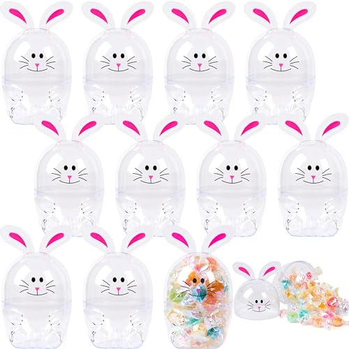 JOYIN 12 Stück Hasenförmige Eier, 9,4 cm, Kunststoff, leere Eier, befüllbar, Neuheit, weißes Kunststoff-Hasen-Ei für Ostereier, Jagd, Oster-Mottoparty, Korbfüller, Spielzeug, Leckereien