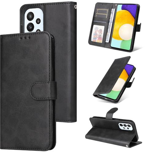 E-Lush Coque pour Samsung Galaxy A52 / A52s 5G Cuir PU, Portefeuille Coque pour Samsung A52 Etui Magnétique Flip Case avec Fonction Support Fente Carte Housse 360 Degrés Antichoc Protection, Noir