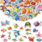 100 Stücke Sticker Kinder,Meerestiere Aufkleber Kinder，Sticker Tiere,Wasserfest, Lustige Lustige Meerestiere Tiermuster，Tiermuster Sticker für Jungen Mädchen