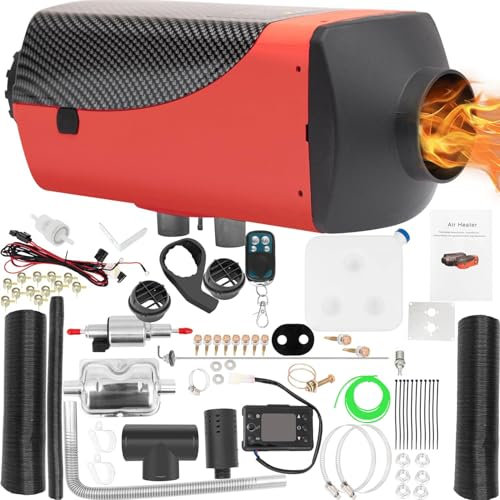 EVGTTI Dieselheizung All-in-One 5KW 12V, 5000W Diesel-Luft-Auto-Parkheizung mit verbessertem LCD-Schalterdisplay und Fernbedienung, schnelles Aufheizen, für Wohnmobil, Garage, LKW, Boot(Rot)