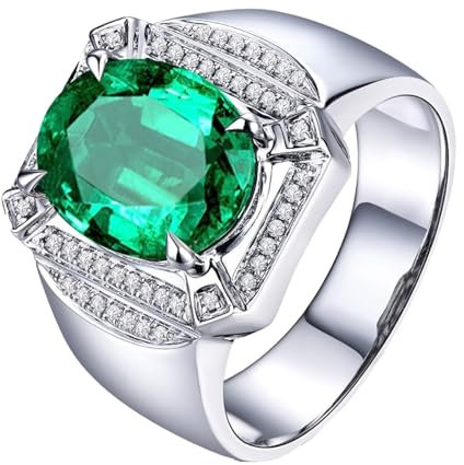 ANAZOZ Ringe für Herren Gold 750, Hochzeit Ringe Mann Echtschmuck mit Labor Smaragd 3,5 Karat und Moissanite größe 63 (20.1)