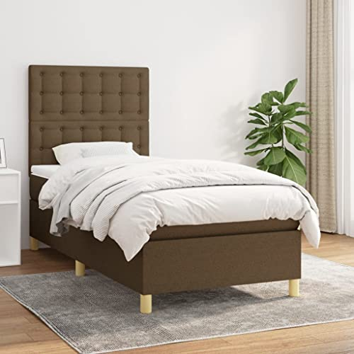 CKioict Einzelbett Gästebett Doppelbett/Einzelbett Boxspringbett mit Matratze Dunkelbraun 100x200 cm StoffGeeignet für Arbeitszimmer, Wohnzimmer, Hotel