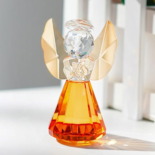 HDCRYSTALGIFTS 8,9 cm große Kristall-Schutzengel-Figuren, Geschenke für Frauen, Champagner-Engel, Briefbeschwerer, Ornament, Glasstatue, Kunst, Sammlerstücke, Gedenkgeschenke