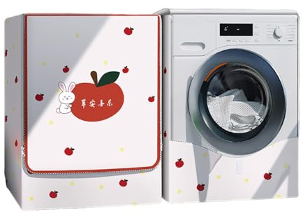 Odot Washer Dustproof Cover Front Load, Washing Machine Dryer Protector Waterproof Sunscreen Tumble Dryer Case Protective Cover for Most Front Loadi (red apple,XXL (10-12kg))