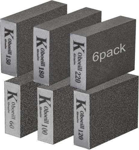 Sanding Block 6 Pieces Sanding Sponges with 6 Grits (60,80,100,120,180,220) Coarse/Medium/Fine/Superfine Wet and Dry Dual-use Abrasive Pads Washable and Reusable Sandpaper for Wood Walls Metal
