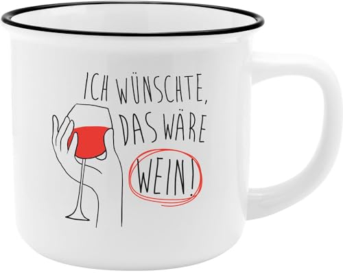 GRUSS & CO Becher mit Motiv Wein | New Bone China Porzellan, Emaille-Optik, 35 cl | Lustiges Geschenk, Frühstück | 73911