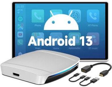 CarlinKit 2025 UHD 6225, nuovo Android 13 AI Box con uscita HDMI, supporto Google Play Store/Wireless CarPlay/Android Auto, 8GB RAM + 128GB ROM, supporto scheda SIM ed espansione TF