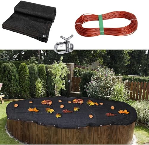 Filet Anti-Feuilles pour Piscine Hors Sol, Filet De Protection pour Piscine Hors Sol pour Feuilles, Couverture Rectangulaire en Maille pour Piscine avec Bord De Renfort Et Corde(35.4x35.4 FT(for 33FT