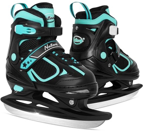 MammyGol Adjustable Ice Skates for Kids Boys Girls, Ice Hockey Skates, Teal Ice Skating Size 5 6 7 8 for Beginner