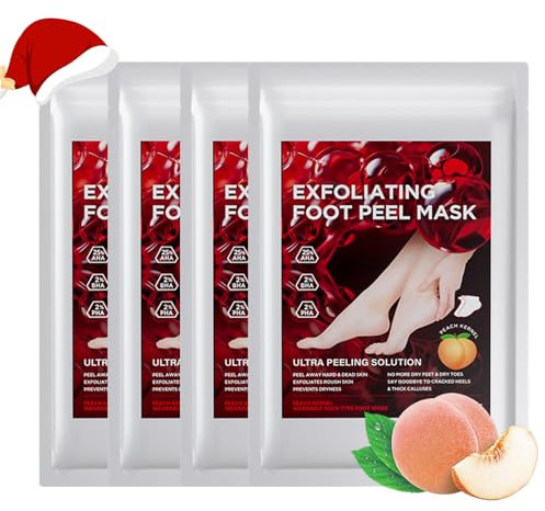 4 Paar Fußmaske - Hornhaut Socken, Fussmaske für Fußpflege, Hornhautentferner Socken, Extreme Hornhaut Entfernen Fußpeeling Mask, Fusspflege Anti Hornhaut Socken für Weihnachtsgeschenke (Pfirsich)