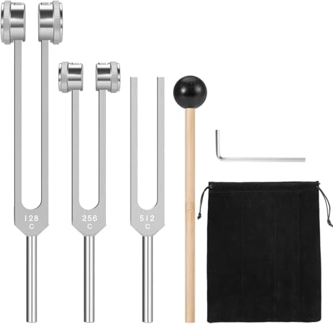 Stimmgabeln zur Heilung (128Hz, 256Hz, 512Hz), Stimmgabeln Set mit Reflexhammer für Heilung Chakra, Stimmgabel Aktivator Frequenzheilgeräte Klangtherapie Yoga Meditation Zubehör