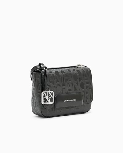 Armani Exchange Women's Liz pebble embossed logo texture crossbody bag, Black, TU