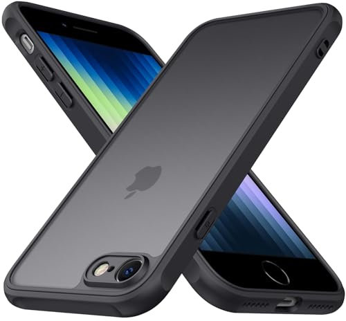 Mugust Matte Case for iPhone SE 3/2/iPhone 8/7, Shockproof Military Grade Drop Protection, Frosted Translucent Back IPhone Cover, Anti-Fingerprint for IPhone SE 3/2/iPhone 8/7(Black)