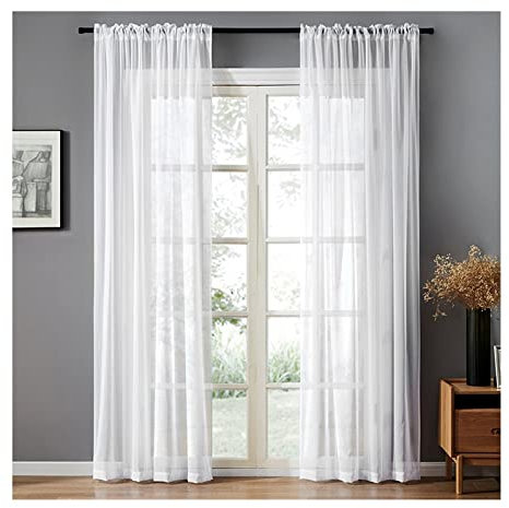 Modern White Transparent Polyester Window Curtains for Living Room Bedroom Kitchen Balcony French Door 2 Panels No Drilling Required 86x115CM