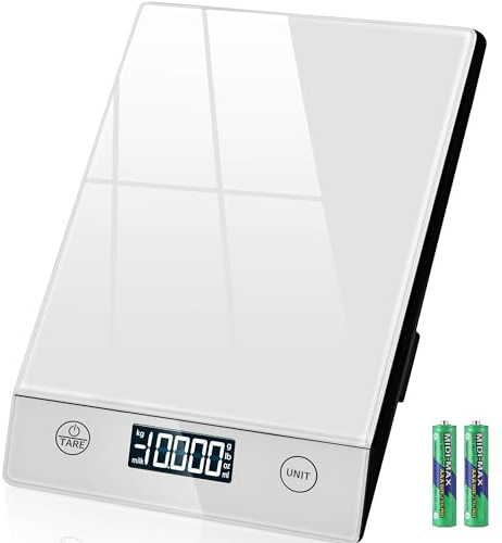 Küchenwaage Digitale mit LCD-Display und Tara-Funktion, Präzise 1g Messung zum Backen und Kochen, Glas Silber