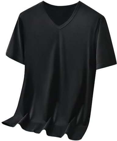 Camiseta interior negra para hombre, cuello de pico, camiseta de ocio, monocolor, transpirable, cómoda, de secado rápido, camiseta deportiva, holgada, ligera, informal, parte superior, Negro , XXXXXL