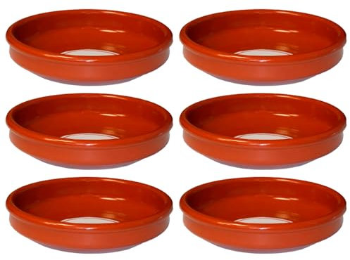 Tradineur Lot de 6 casseroles rondes en terre cuite pour vitro et four Idéal pour ragoûts et rôtis faits maison Ø 36 cm