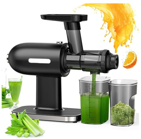 MObyat Extracteur De Jus Automatique À Mastication Lente, 150 W, Presse-Agrumes À Froid avec Filtre en Acier Inoxydable, Presse-Orange Électrique, pour Fruits Et Légumes Entiers, Carottes Et Citrons