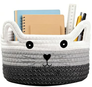 Rthynti Woven Storage Basket, Cotton Rope Basket, Toy Storage Baskets Cute Grey White Storage Organizier Suitable for Toy Storage Home Organization Enthusiast