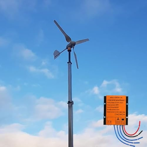 1KW Horizontale Windturbine 1000W Windkraft-Generator-Kit mit 3 Rotorblättern und MPPT-Controller, Freie Energie für Haus & Garten, Off-Grid-System (24, Volt)