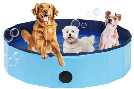 DASBET Foldable Dog Pool Dog Paddling Pool PVC Collapsible Swimming Pool | Portable Pet Wading Pool for Dogs, Puppies, Cats Pet Tub for Indoor & Outdoor (100 cm Diameter x 30 cm Height)