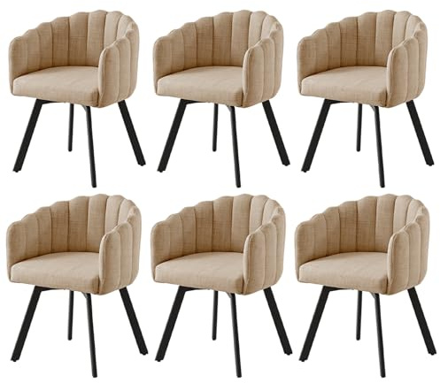 SUPPNEED Esszimmerstühle Drehbar, 6er Set Drehstühle Esszimmer mit Armlehnen, Polsterstühle aus Leinenstoff, Drehsessel mit Metallbeinen, Küchenstühle, Sessel Wohnzimmer (6, Khaki)