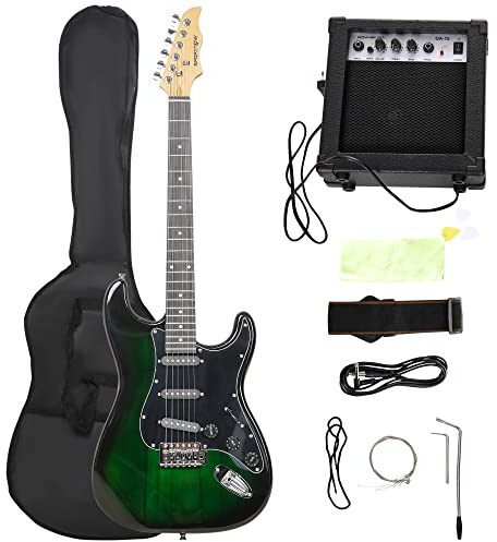 SPORTNOW Kit Guitarra Eléctrica de Iniciación, Guitarra Eléctrica con Amplificador de 15W, Afinador Digital, Cuerdas, Correa, 3 Púas y Funda de Transporte, para Adultos, Adolescentes, Negro