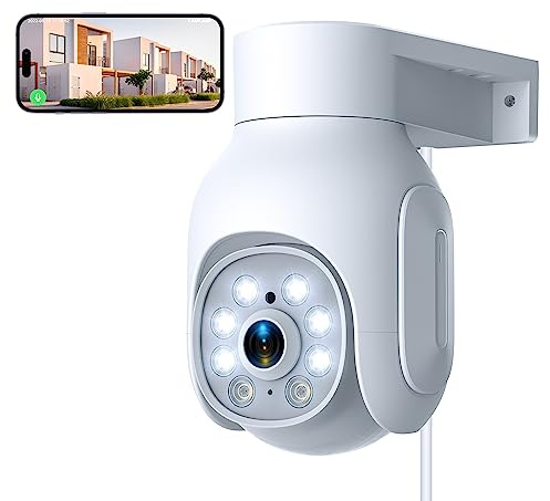 CAMCAMP 3MP wlan kamera überwachung aussen, PTZ Überwachungskamera Aussen, 5X Zoom, WiFi Dome Camera mit Farbiger Nachsicht, Zwei-Wege-Audio, AI Personen/Fahrzeugerkennung, IP66 wetterfest, Babykamera