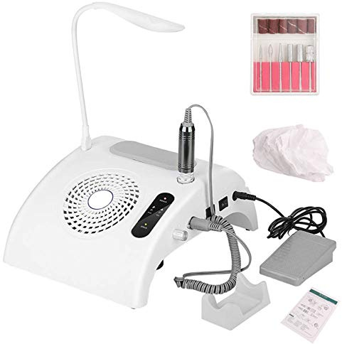 3 in 1 Nail E File Machine - 30000RPM Electric Nail Drill Dust Collector LED Desk Lamp Multifunctional Nail Equipment with 3 Dust Bags for Acrylic Nail Poly Gel Salon &