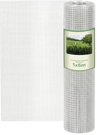 Drahtgitter Feinmaschig,1.0×5.0m wühlmausgitter für hochbeet,Maschenweite 6,3MM kaninchendraht,mäusegitter hochbeet,drahtgitter feinmaschig,Kaninchendraht aus Drahtgeflecht (1×5M)