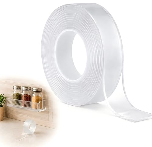 Doppelseitiges Klebeband Transparent 3 m x 20 mm x 2 mm, Stark Haftendes Gel Klebeband, Klebeband Doppelseitig für Teppich Foto Wand Küche Zuhause