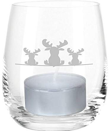 Windlicht 3 Elche, Teelichtleuchter, Glaswindlicht, Geschenkidee, (Glas)