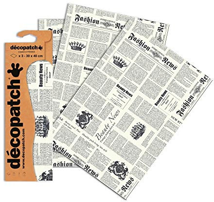 Clairefontaine C770O Decopatch Papier, 3er Pack Schwarz-Weiß Zeitung