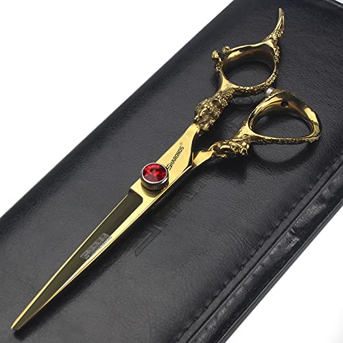 6 Zoll Gold professionelle Haarschneider, Haarschnitt und spärliche Schere Set, Edelstahl Haarschneider (Flachschere)