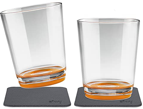 silwy® Magnetischer Trinkbecher rutschfest und bruchsicher inkl. zwei Metall Nano Gel Pads (2er Set // Hup Orange)