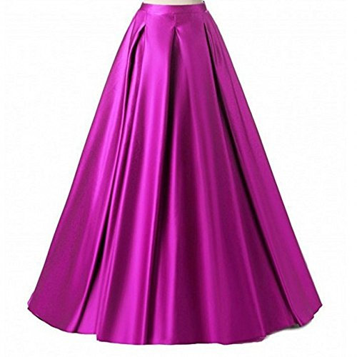 Diydress Gonna lunga da donna, in raso, a vita alta, con tasche, Fucsia, 4XL