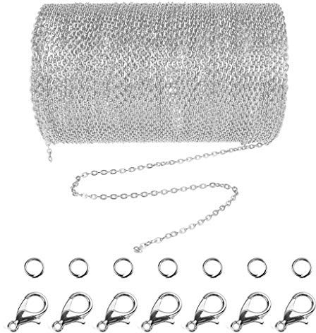 33 Füße Legierung DIY Link Kette Ketten Gliederkette Halsketten mit 20 Karabiner Verschlüsse und 30 Sprung Ringe für Schmuck Basteln Herstellung, 2mm (White)