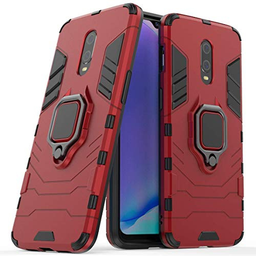 LuluMain Compatibile con OnePlus 7, OnePlus 6T Cover, Custodia Armor Anello Cavalletto (Funziona con Il Supporto Magnetico per Auto) Case Paraurti per OnePlus 7, OnePlus 6T (Rosso)