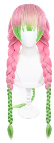 Anime Cosplay Perücke für Demon Slayer: Kimetsu no Yaiba Characters Spielen Sie Kanroji Mitsuri Cosplay Perücken mit Free Wig Cap (Kanroji Mitsuri)