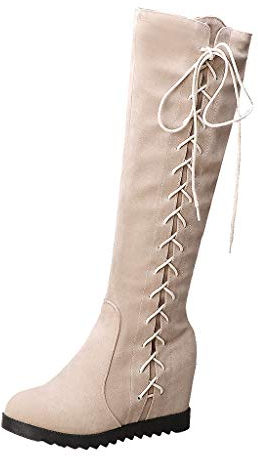 FRAUIT Stivali Donna Con Zeppa Interna Stivali Ragazza Invernali Al Ginocchio Con Zip Stivaletti Ragazze Con Tacco E Plateau Polacchine Scamosciate Scarponcini Inverno Da Neve Boots