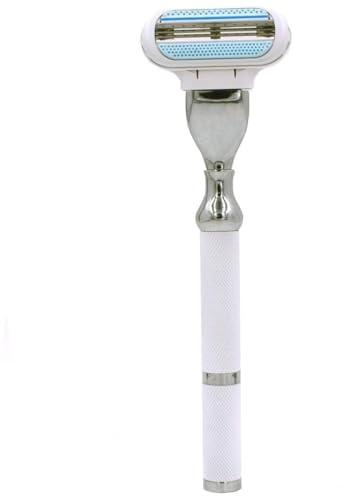 Parker, Deluxe-Rasierer mit drei Klingen für Damen – kompatibel mit Gillette Venus- oder Gillette Mach 3-Patronen – 5,5-Zoll-Griff aus strukturiertem Messingrahmen – eine Gillette Venus-Patrone