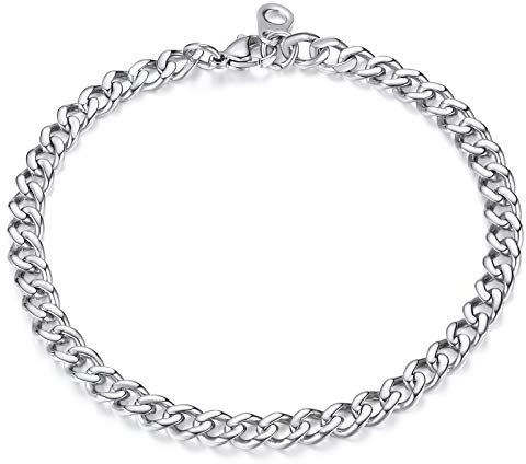 FindChic 5mm Panzerkette Armband Herren Silber Cuban Armbänder Edelstahl breits massives kubanisches Armkette Hip Hop Bracelet 21cm lang Geschenk für Männer Jungen Damen